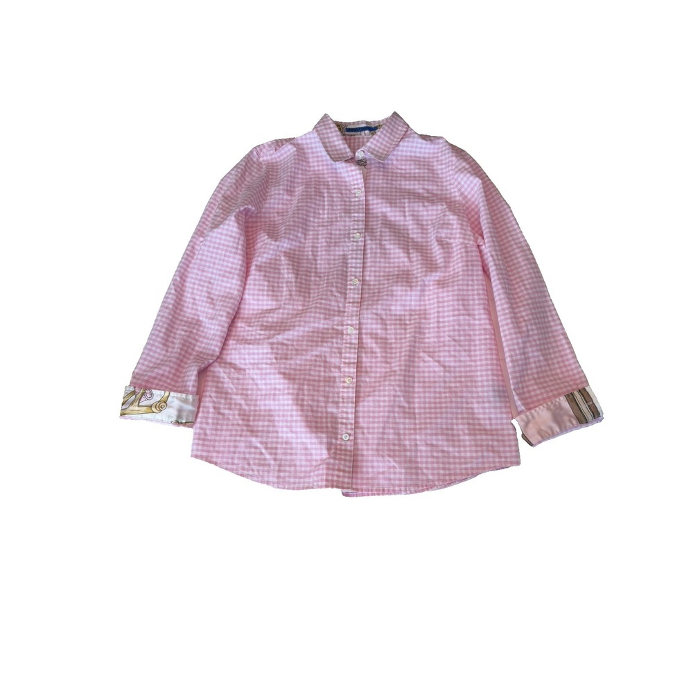 J. McLaughlin Women's Size Medium Pink White Checkered Button Up Shirt